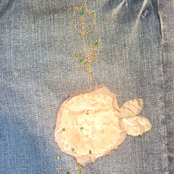 Z. Cavaricci Floral Embroidered Applique Lace Rhinestone Bootcut Jeans size 10 - Picture 11 of 15